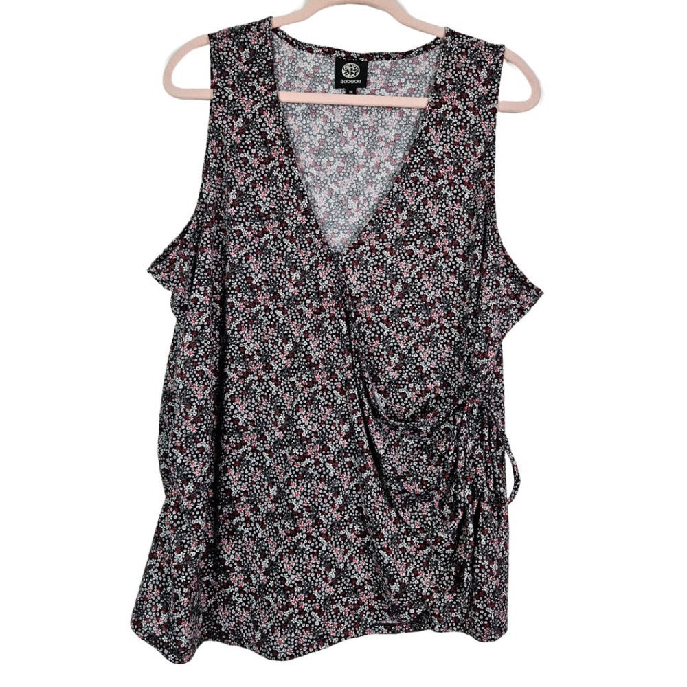Nordstrom Bobeau Black Sleeveless V-Neck Faux Wrap Floral Tank 1X XT2KS9